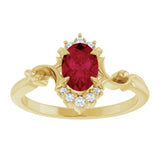 14K Yellow Lab-Grown Ruby & .08 CTW Natural Diamond Ring
