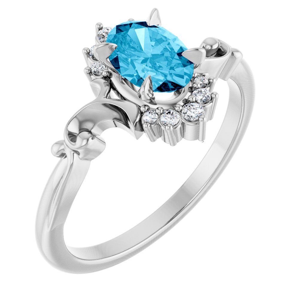 14K White Lab-Grown Aqua Sapphire & .08 CTW Natural Diamond Ring