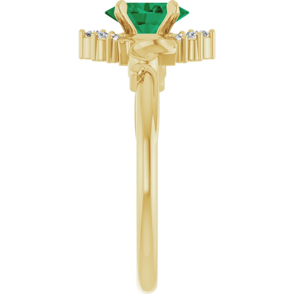 14K Yellow Lab-Grown Emerald & .08 CTW Natural Diamond Ring