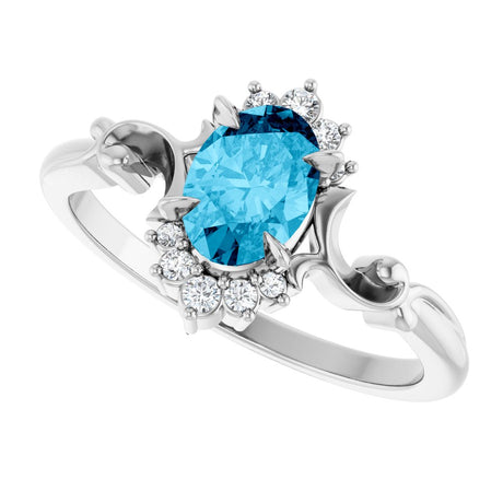 14K White Lab-Grown Aqua Sapphire & .08 CTW Natural Diamond Ring