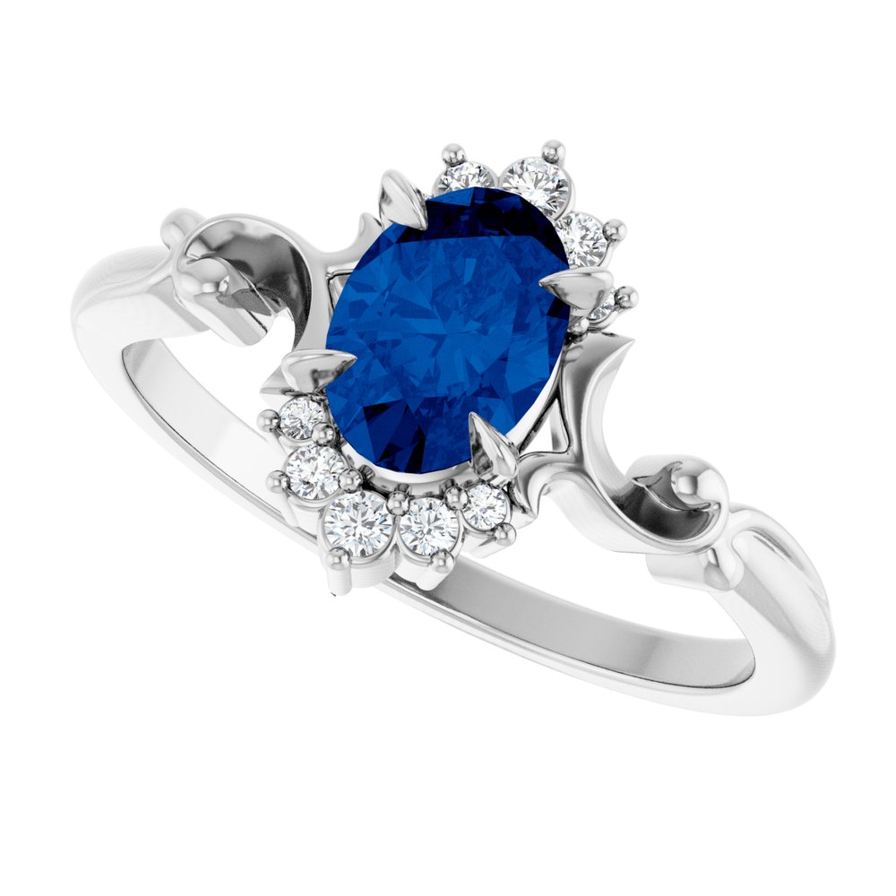 14K White Lab-Grown Blue Sapphire & .08 CTW Natural Diamond Ring