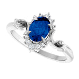 14K White Lab-Grown Blue Sapphire & .08 CTW Natural Diamond Ring