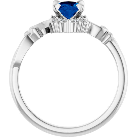 14K White Lab-Grown Blue Sapphire & .08 CTW Natural Diamond Ring
