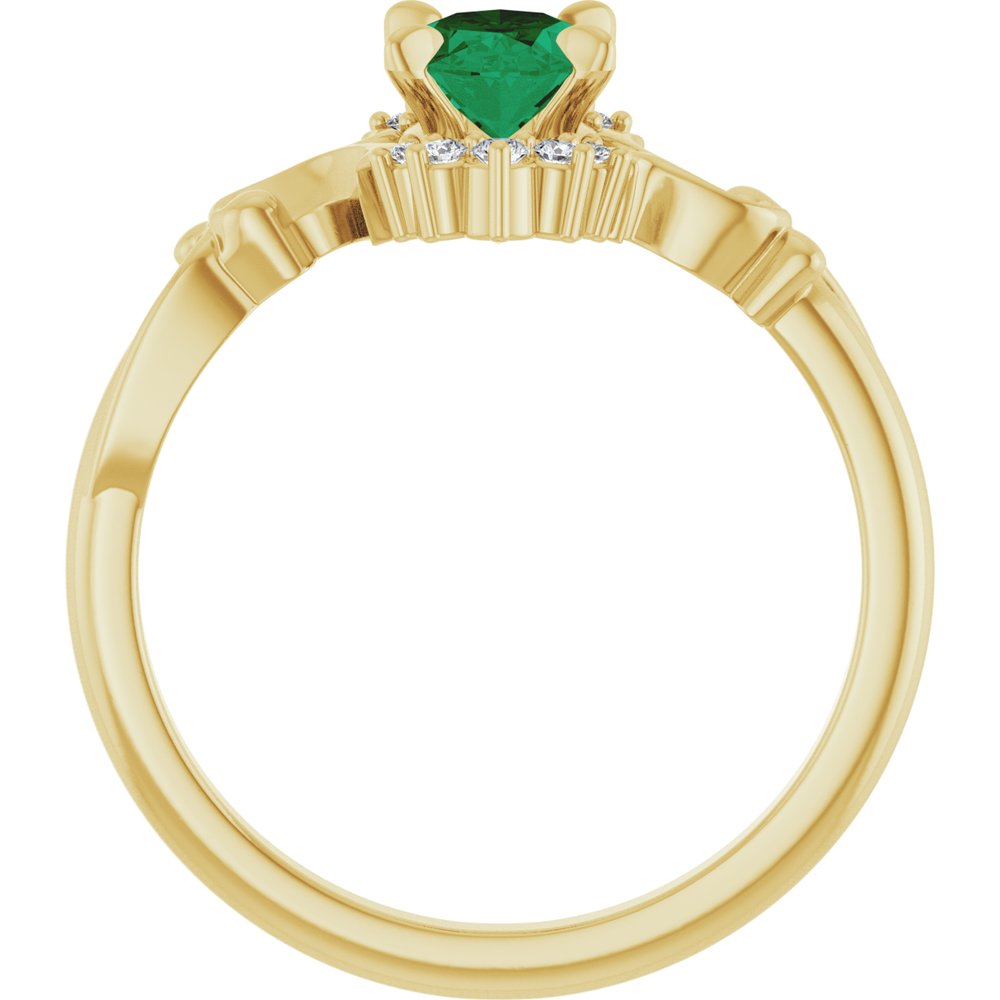 14K Yellow Lab-Grown Emerald & .08 CTW Natural Diamond Ring
