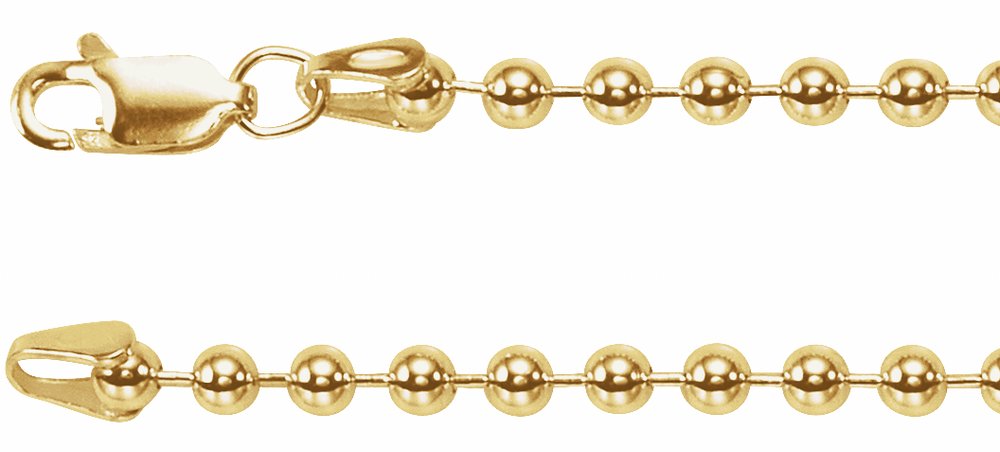 14K Yellow Gold 3 mm Hollow Bead 24" Chain
