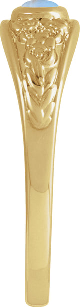 14K Yellow Gold Natural Moonstone Cabochon Floral Ring
