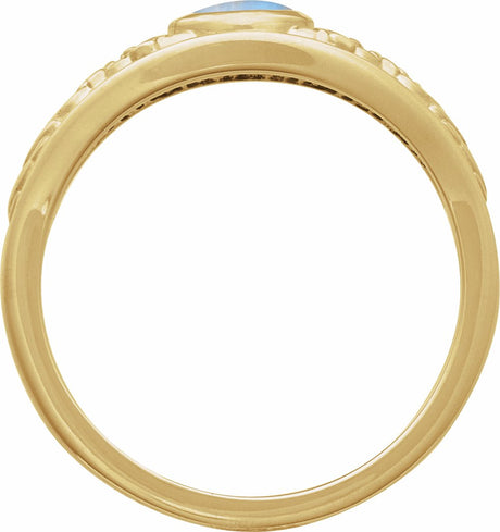 14K Yellow Gold Natural Moonstone Cabochon Floral Ring