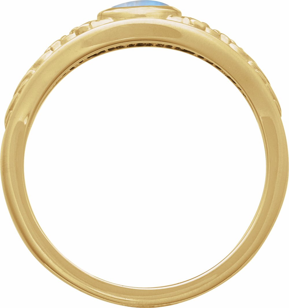 14K Yellow Gold Natural Moonstone Cabochon Floral Ring