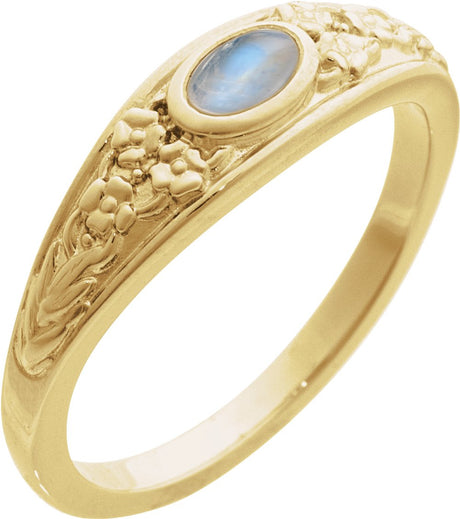 14K Yellow Gold Natural Moonstone Cabochon Floral Ring