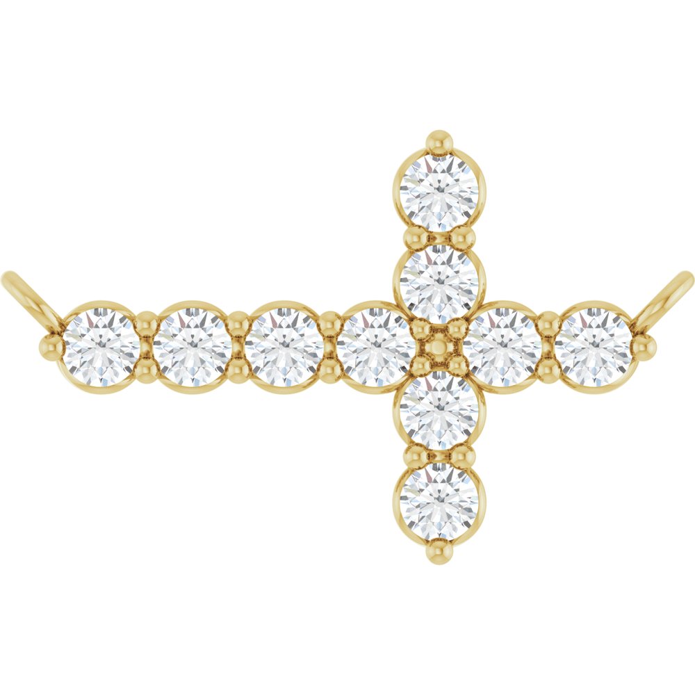 14K Yellow 1/3 CTW Lab-Grown Diamond Sideways Cross Necklace Center