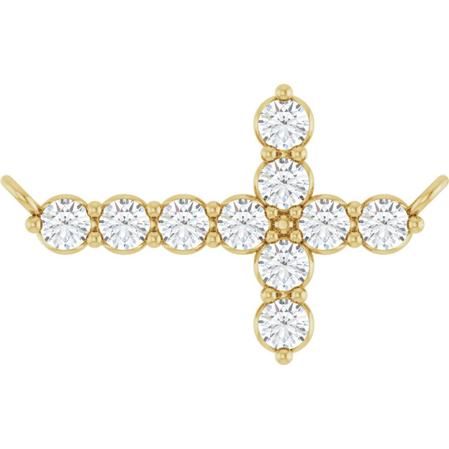 14K Yellow 1/3 CTW Lab-Grown Diamond Sideways Cross Necklace Center