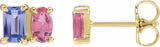 14K Yellow Natural Tanzanite & Natural Pink Tourmaline Two-Stone Stud Earrings