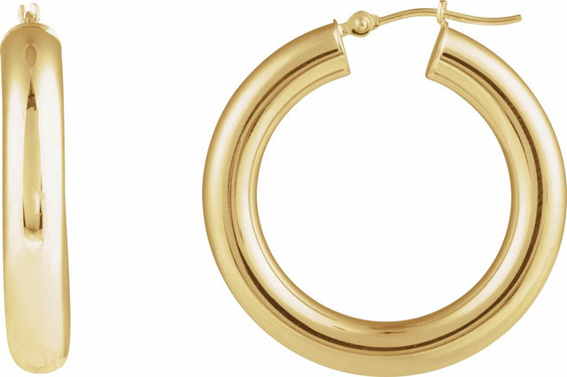 14K Yellow Round Tube 30 mm Hoop Earrings