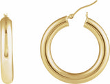 14K Yellow Round Tube 30 mm Hoop Earrings