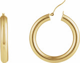 14K Yellow Round Tube 35 mm Hoop Earrings