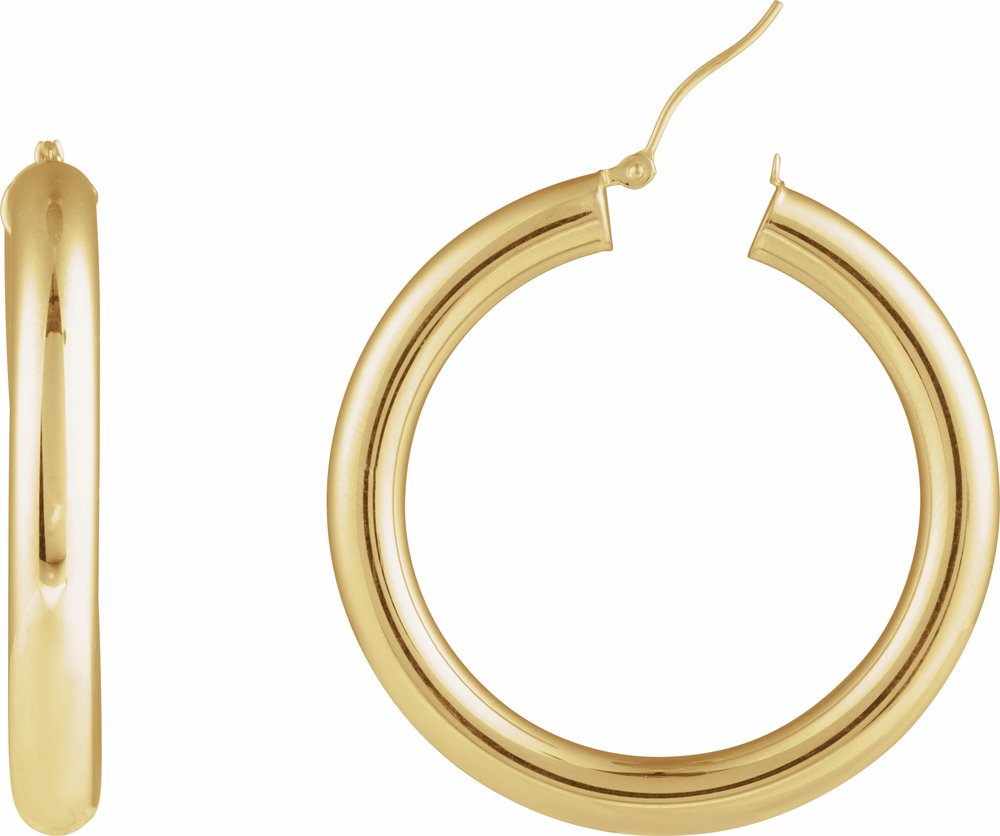 14K Yellow Round Tube 40 mm Hoop Earrings