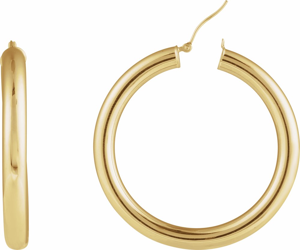 14K Yellow Round Tube 45 mm Hoop Earrings