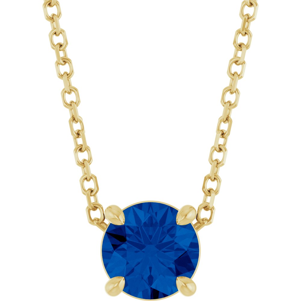 14K Yellow Gold 5.5 mm Natural Blue Sapphire 16-18" Necklace