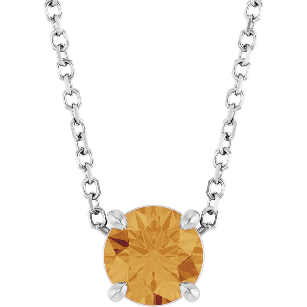 14K White Gold 5.5 mm Natural Citrine 16-18" Necklace