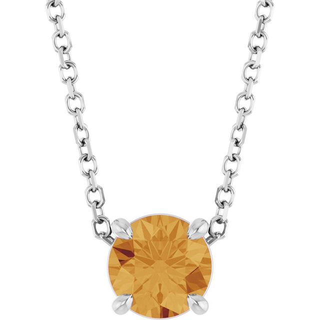 14K White Gold 5.5 mm Natural Citrine 16-18" Necklace