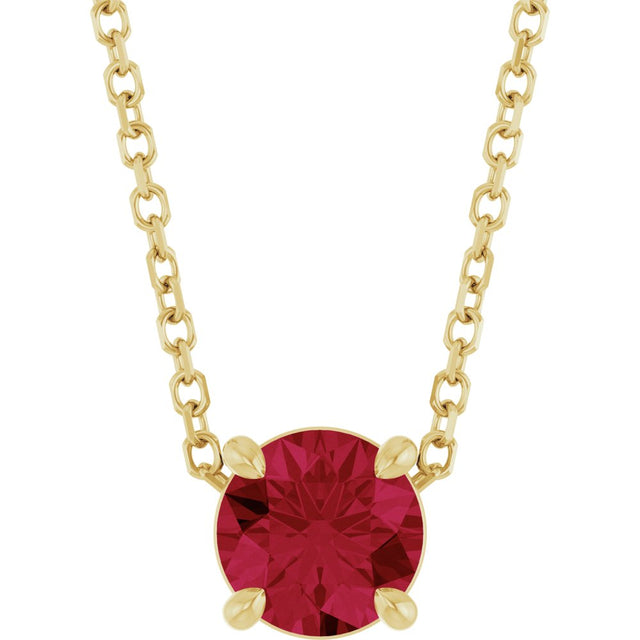 14K Yellow Gold 5.5 mm Lab-Grown Ruby 16-18" Necklace