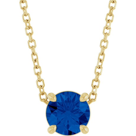 14K Yellow Gold 5.5 mm Natural Blue Sapphire 16-18" Necklace