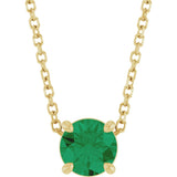 14K Yellow 5.5 mm Lab-Grown Emerald 16-18" Necklace