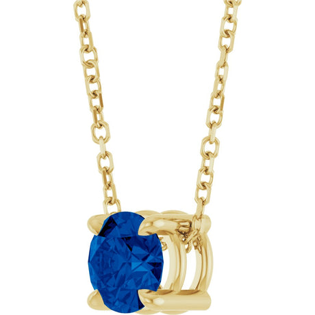 14K Yellow Gold 5.5 mm Natural Blue Sapphire 16-18" Necklace