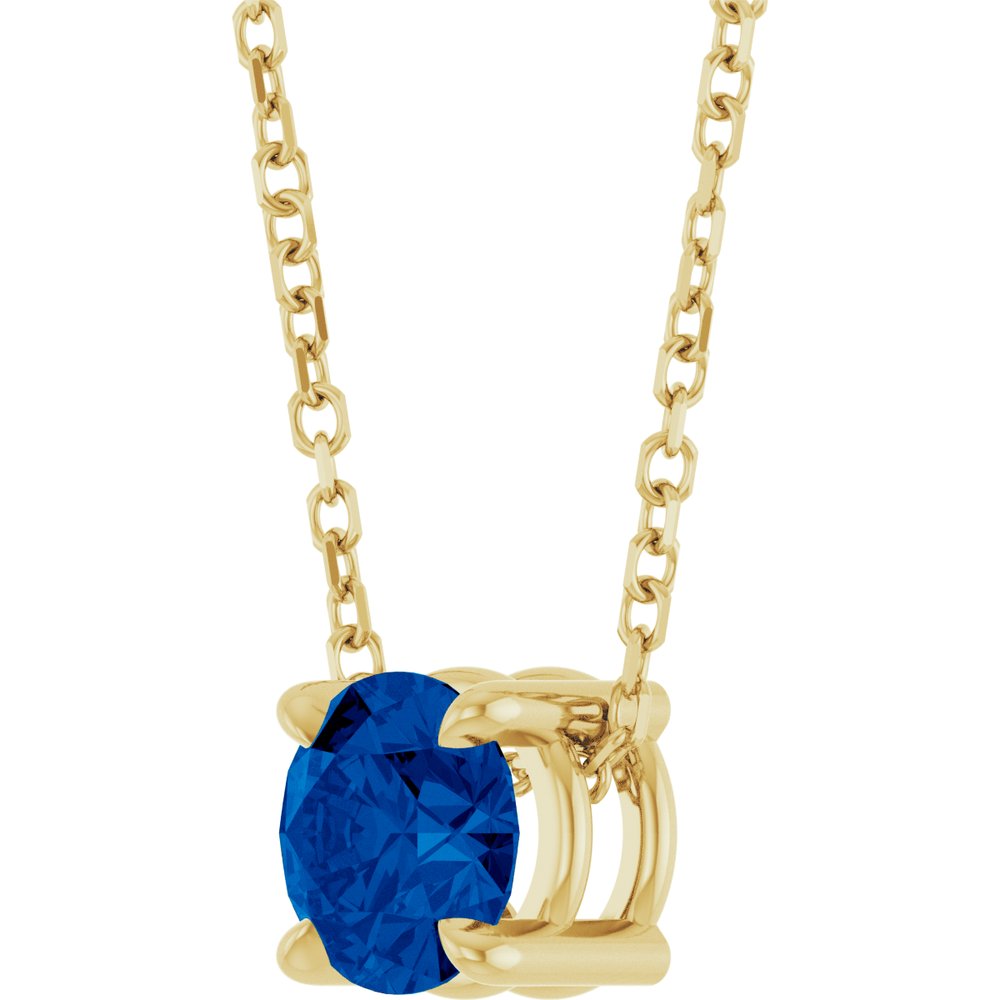 14K Yellow Gold 5.5 mm Natural Blue Sapphire 16-18" Necklace