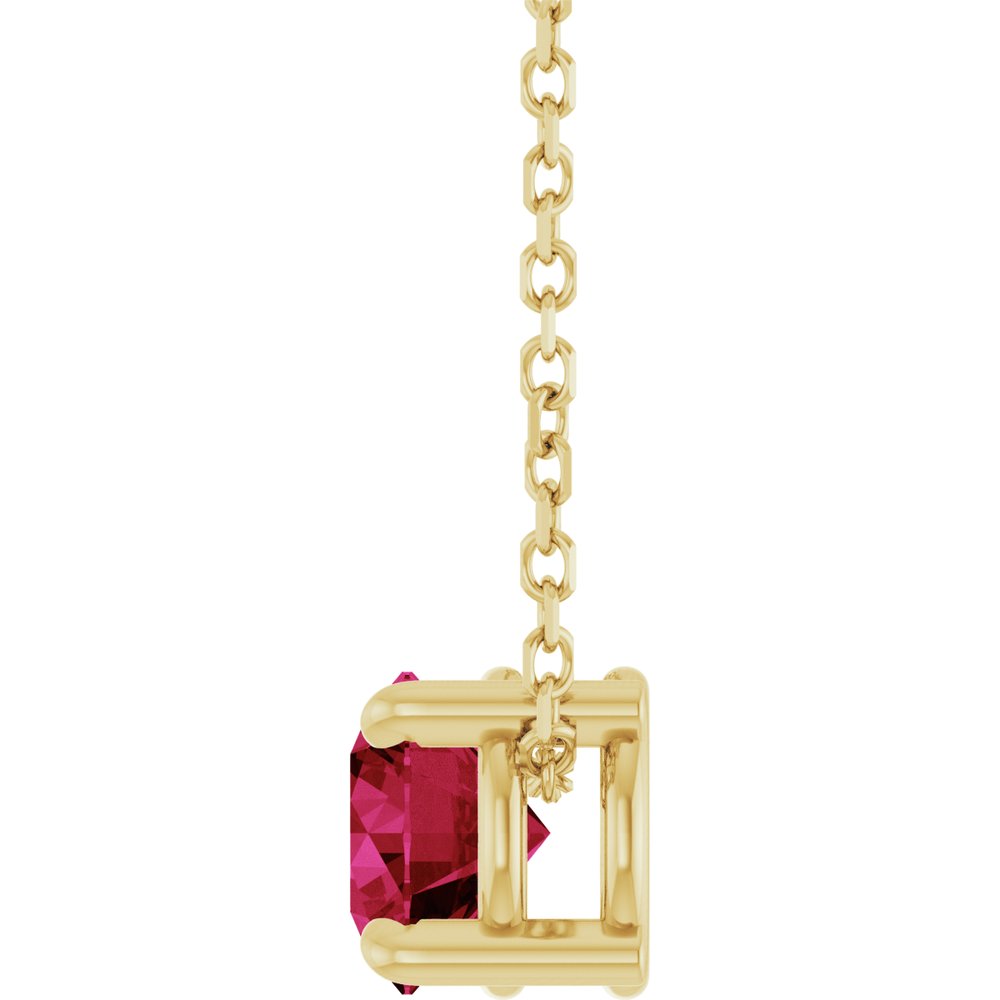 14K Yellow Gold 5.5 mm Lab-Grown Ruby 16-18" Necklace