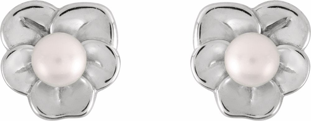 14K White Cultured Seed Pearl Floral Earrings