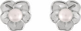 14K White Cultured Seed Pearl Floral Earrings