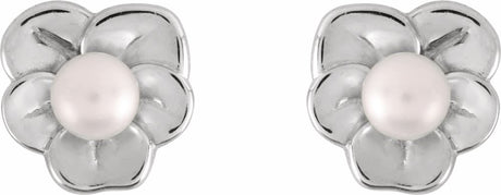 14K White Cultured Seed Pearl Floral Earrings