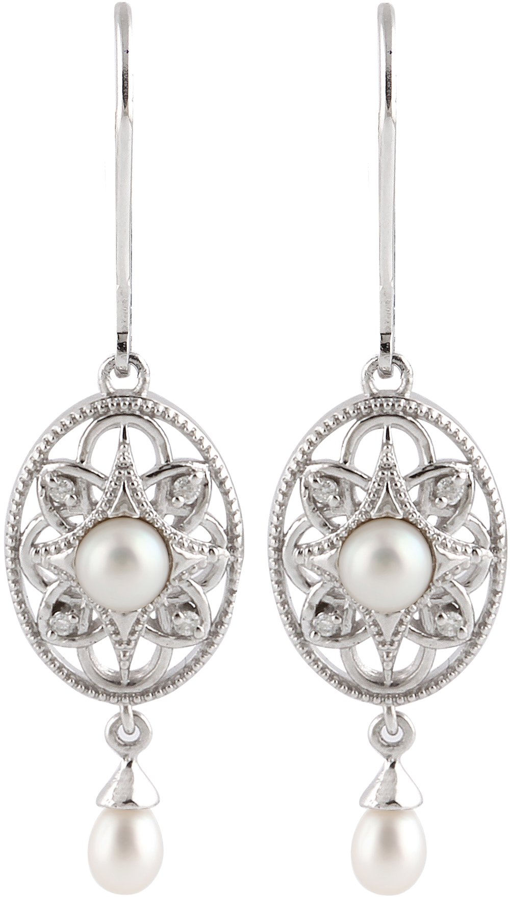 Sterling Silver Cultured White Freshwater Pearl & .05 CTW Natural Diamond Earrings