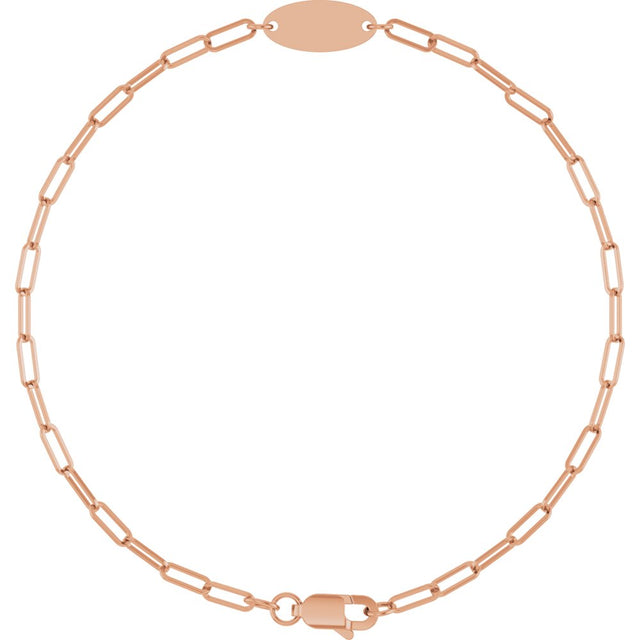 14K Rose Gold Engravable Oval 7" Bracelet