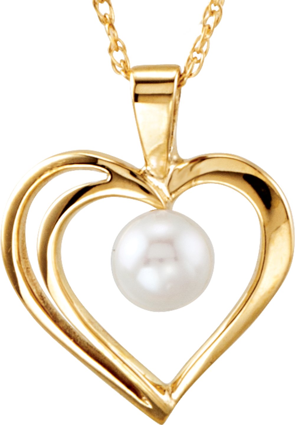 14K Yellow Cultured White Akoya Pearl Heart 18" Necklace 