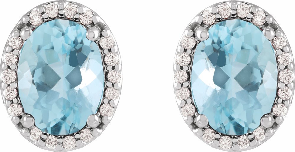 14K White Gold 5x3 mm Natural Aquamarine & .04 CTW Natural Diamond Halo-Style Earrings