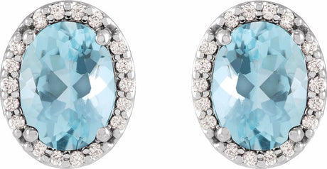14K White Gold 6x4 mm Natural Aquamarine & .06 CTW Natural Diamond Halo-Style Earrings