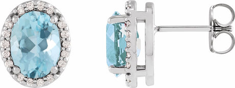 14K White Gold 6x4 mm Natural Aquamarine & .06 CTW Natural Diamond Halo-Style Earrings