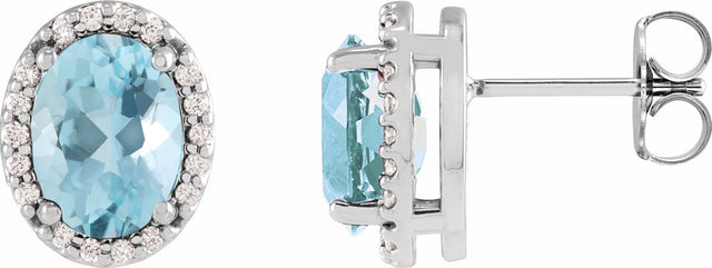14K White Gold 6x4 mm Natural Aquamarine & .06 CTW Natural Diamond Halo-Style Earrings