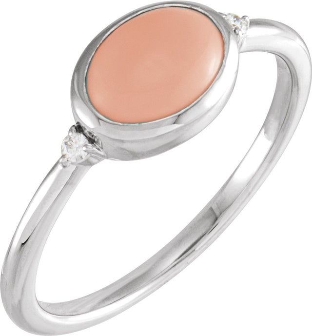 14K White Natural Pink Coral & .03 CTW Natural Diamond Ring