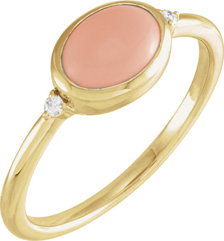 14K Yellow Natural Pink Coral & .03 CTW Natural Diamond Ring