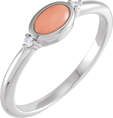 14K White Natural Pink Coral & .03 CTW Natural Diamond Ring