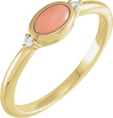 14K Yellow Natural Pink Coral & .03 CTW Natural Diamond Ring