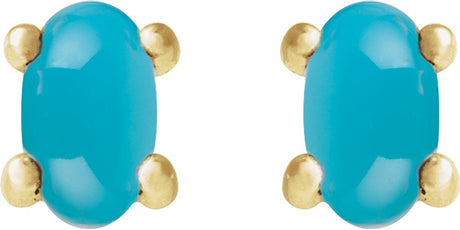 14K Yellow Gold 7x5 mm Oval Natural Turquoise Earrings