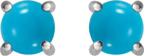 14K White Gold 5 mm Natural Turquoise Earrings