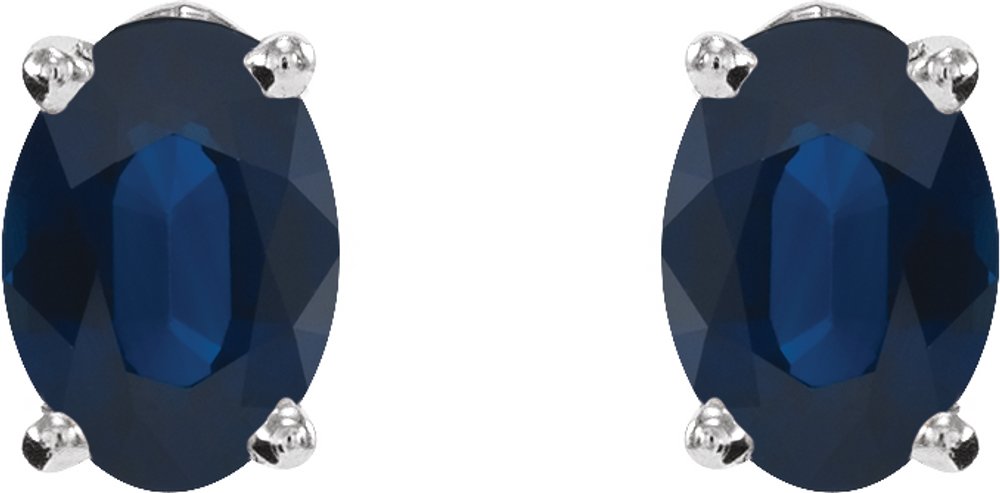 14K White Natural Blue Sapphire Earrings