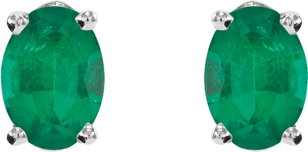 14K White Lab-Grown Emerald Earrings