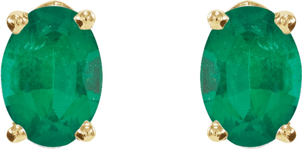 14K Yellow Lab-Grown Emerald Earrings