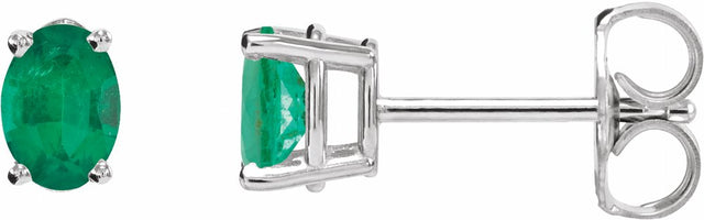 14K White Lab-Grown Emerald Earrings